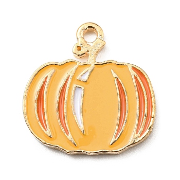 Thanksgiving Day Alloy Enamel Pendants, Light Gold, Pumpkin, 18.5x18x1.5mm, Hole: 1.6mm