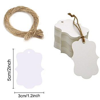 Kraft Paper Gift Tags, Hange Tags, with Hemp Rope, for Arts, Crafts and Food, White, Tag: 5x3cm, 101pcs/bag