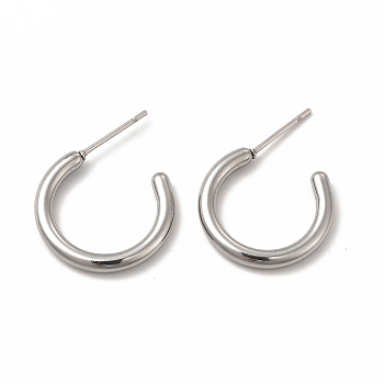 304 Stainless Steel Ring Stud Earrings, Half Hoop Earrings for Women, Stainless Steel Color, 18x18x2mm, Pin: 0.7mm