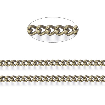 Brass Twisted Chains, Curb Chains, Diamond Cut, Unwelded, Faceted, with Spool, Oval, Lead Free & Cadmium Free, Antique Bronze, 4x3x0.8mm, about 301.83 Feet(92m)/roll