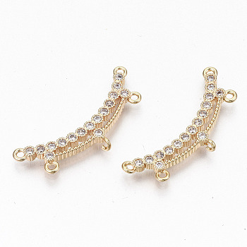 Brass Micro Pave Clear Cubic Zirconia Chandelier Component Links, Nickel Free, Real 18K Gold Plated, 14x32x2mm, Hole: 1.4mm