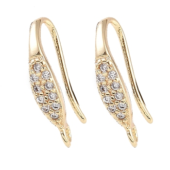 Brass Micro Pave Cubic Zirconia Earring Hooks, Fishhook, Golden, 16x8.5x3mm, Hole: 1mm