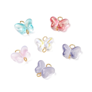 Butterfly Glass Golden Tone Iron Connector Charms, Mixed Color, 14x14.5x5.5mm, Hole: 1.8~2.2mm