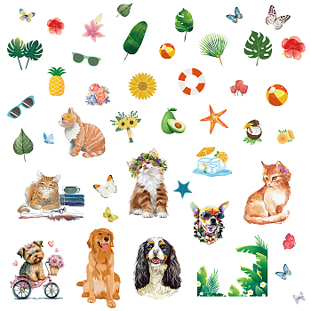 8 Sheets 8 Styles PVC Waterproof Wall Stickers, Self-Adhesive Decals, for Window or Stairway Home Decoration, Rectangle, Dog, Cat Shape, 200x145mm, about 1 sheets/style