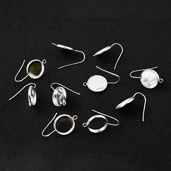 304 Stainless Steel Earring Hooks, with Vertical Loop, Flat Round, 925 Sterling Silver Plated, 25.5x14x2mm, Hole: 1.8mm, Tray: 12mm, 20 Gauge, Pin: 0.8mm