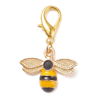 Alloy Enamel Bees Pendant Decorations, Lobster Clasp Charms, Clip-on Charms, for Keychain, Purse, Backpack Ornament, Golden, 35mm