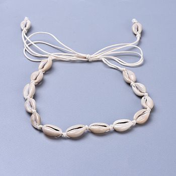 Adjustable Cowrie Shell Beads Beaded Necklaces, with Waxed Cotton Cords, Pale Goldenrod, 35.8 inch(91cm)