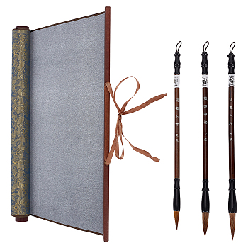 1 Set Wood with Weasel's Hair, 1Pc Non-woven Fabric Chinese Calligraphy Brush Water Writing Magic Cloth, Mixed Color, 303~323mm