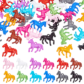 Elite 48Pcs 12 colors Opaque Acrylic Pendants, Horse, Mixed Color, 41x42x13mm, Hole: 3.5x4mm, 4pcs/color