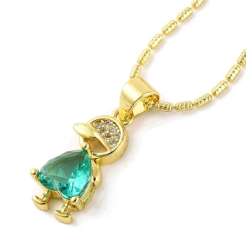 Brass Pave Cubic Zirconia Boy Love Pendant Necklaces for Women, Real 18K Gold Plated, Light Sea Green, 16.73 inch(42.5cm)