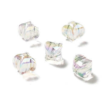 Two Tone UV Plating Rainbow Iridescent Acrylic Beads, Rectangle, Clear, 15~15.5x14x14mm, Hole: 2.7mm
