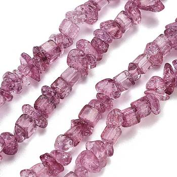 Transparent Crackle Glass Beads Strands, Chips, Medium Purple, 3~7x8.5~12.5mm, Hole: 1.4mm, about 360pcs/strand, 324.80''(825cm)