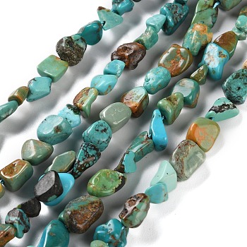Natural Hubei Turquoise Beads Strands, Nuggets, Tumbled Stone, 4.5~11.5x3~7x3.5~6mm, Hole: 1.2mm, about 48~68pcs/strand, 15.35~15.94''(39~40.5cm)