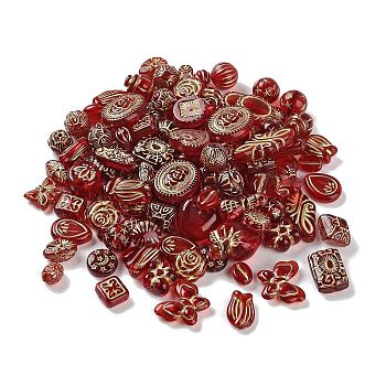Transparent Acrylic Beads, Metal Enlaced, Mixed Shapes, Dark Red, 7.5~22.5x7.5~21x5.5~13mm, Hole: 1.2~5.5mm, about 485pcs/500g