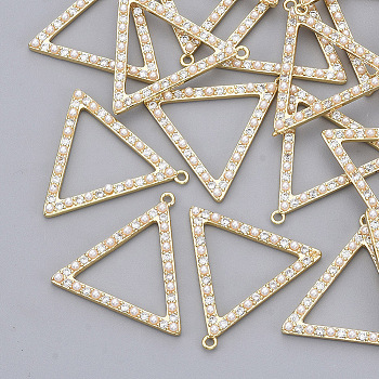 Rhinestone Pendants, with ABS Plastic Imitation Pearl and Real 18K Gold Plated Brass Pendant Settings, Nickel Free, Triangle, Crystal, 23.5x24.5x3mm, Hole: 1.2mm