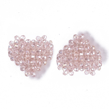 Plating Acrylic Woven Beads, Cluster Beads, Heart, Pearl Pink, 24x25x9mm, Hole: 1mm
