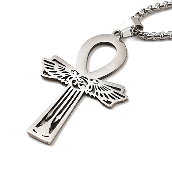 201 Stainless Steel Pendant Necklaces, Cross, 23.54 inch(59.8cm), Cross: 48x31.5x1.2mm
