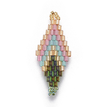 MIYUKI & TOHO Handmade Japanese Seed Beads Links, Loom Pattern, Rhombus, Colorful, 32.5~33x12.5~13.5x1.7mm, Hole: 1.2~1.5mm