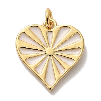 Rack Plating Brass Pendants, with Enamel and Jump Ring, Cadmium Free & Lead Free, Long-Lasting Plated, Real 18K Gold Plated, Heart Charm, White, 17.5x16.5x2mm, Hole: 3mm