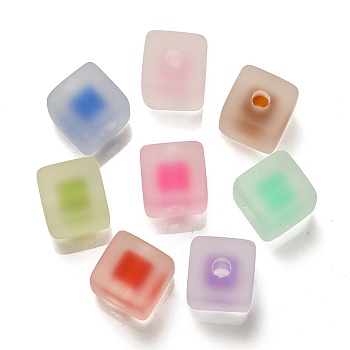 Frosted Acrylic European Beads, Bead in Bead, Cube, Mixed Color, 13.5x13.5x13.5mm, Hole: 4mm