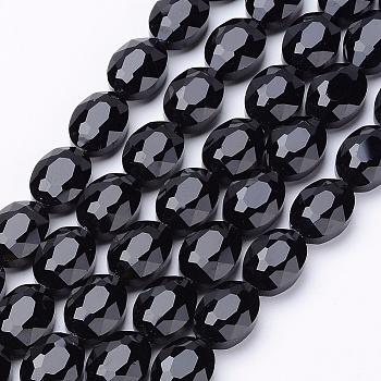 Glass Bead Strands, Crystal Bead Strands, Faceted, Oval, Black, 16x12~13x7mm, Hole: 1mm, 20pcs/strand, 12.5 inch