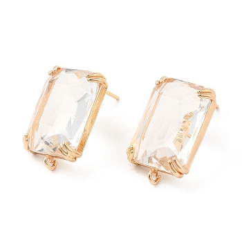 K9 Glass Stud Earring Findings, with Light Gold Brass Finding and Vertical Loops, Rectangle, Crystal, 21x13.5mm, Hole: 0.8mm, Pin: 0.8mm