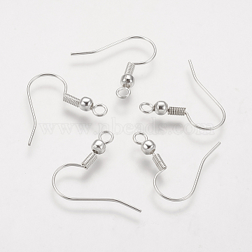 Brass Earring Hooks, Ear Wire, Nickel Free, Silver Color Plated, 19mm, Hole: 1.5mm, Pin: 0.7mm(X-KK-Q261-4-NF)