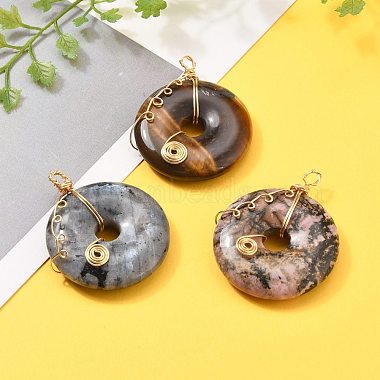 Donut/Pi Disc Natural Gemstone Pendants(PALLOY-JF00508)-5