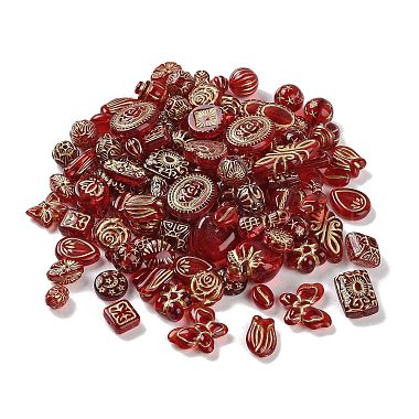 Dark Red Mixed Shapes Acrylic Beads