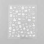 PET Nail Art Stickers, Self-Adhesive, for Nail Tips Decorations, Cat Pattern, White, 10x8x0.02cm, Sticker: 3~12x2~10.5mm(MRMJ-WH0077-143B)