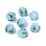 Handmade Lampwork Beads, Tulip with Leaf, Light Sky Blue, 13~15x12~14x12~14mm, Hole: 1~1.6mm(LAMP-Q039-18C)