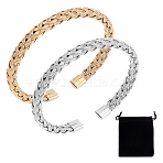 2Pcs 2 Colors 304 Stainless Steel Braided Cuff Bangles, Torque Bangles for Women, Golden & Stainless Steel Color, 2-1/8 x2-3/8 inch(55x60mm), 1pc/color(BJEW-UN0001-25)
