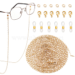 5M Brass Cable Chains, Unwelded with 8Pcs Brass Lobster Claw Clasps with 8Pcs Eyeglass Holders, Mixed Color, 3.5~20x1.4~6x0.4~3mm(FIND-BBC0003-43)