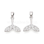 Brass Micro Pave Clear Cubic Zirconia Charms, Fishtail Charms, Platinum, 13.5x13x2mm, Hole: 4.5x2.5mm(KK-N259-10P)