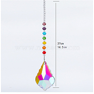 Chakra Theme K9 Crystal Glass Big Pendant Decorations, Hanging Sun Catchers, Maple Leaf, Colorful, 37cm(HJEW-PW0001-019A)