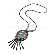 Retro Style Glass & Acrylic & CCB Beads Pendant Necklaces, PU Imitation Leather Necklaces, Colorful, 20.87 inch(53cm)(NJEW-Q349-02B)