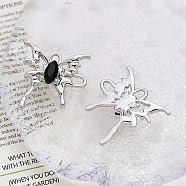 Alloy Pendant with Rhinestone, Butterfly Charms, Platinum, Jet, 29x29mm(INS-PW0001-09H-P03)