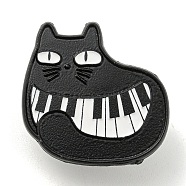 Music Theme Cartoon Black Cat Enamel Pins, Black Alloy Badge for Women Men, Piano, 25.1x25.3x1.3mm(JEWB-K016-11C-EB)