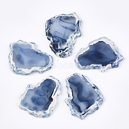 Half Drilled Resin Beads, For Pendants Making, Imitation Agate Slices, Steel Blue, 39~40.5x31.5~32.5x4~5mm, Half Hole: 1mm(X-RESI-S374-25A)