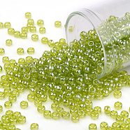 TOHO Round Seed Beads, Japanese Seed Beads, (105) Transparent Luster Lemon-Lime, 8/0, 3mm, Hole: 1mm, about 1110pcs/50g(SEED-XTR08-0105)