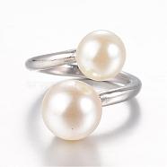 304 Stainless Steel Finger Rings, with Imitation Pearl, Size 8, Stainless Steel Color, 18mm(STAS-G067-09P-18mm)