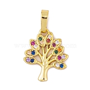 Brass Micro Pave Cubic Zirconia Pendants, Tree of Life Charm, Real 18K Gold Plated, 16x14x1.5mm, Hole: 6.5x4mm(KK-E108-37G-02)
