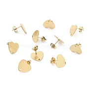Ion Plating(IP) 304 Stainless Steel Stud Earring Findings, with Ear Nuts, Textured Heart, Real 18K Gold Plated, 12x13mm, Hole: 1.5mm, Pin: 0.7mm(STAS-I183-03B-G)
