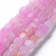 Natural Agate Beads Strands, Dyed & Heated, Cube, Pearl Pink, 5~8x4~8x4~6mm, Hole: 1.2mm, about 50pcs/strand, 14.76 inch(37.5cm)(X-G-N326-99C)