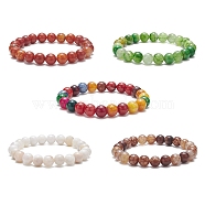 Dyed Natural Weathered Agate Round Beaded Stretch Bracelet for Women, Mixed Color, Inner Diameter: 2-3/8 inch(6cm)(BJEW-JB09382)