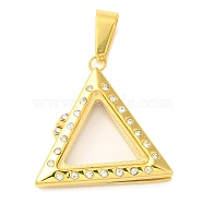 Glass Interface, 304 Stainless Steel Pendants, with 201 Stainless Steel Pendant Bails and Rhinestone, Triangle, Golden, 28.5x28.5x5.5mm, Hole: 10x4mm(STAS-D110-47G)