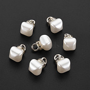 ABS Plastic Imitation Pearl Charms, with Platinum Plated Brass Loop and Crystal Rhinestone, Nuggets, Creamy White, 13x8x8mm, Hole: 2.5mm(KK-N242-017)
