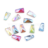 K9 Glass Rhinestone Cabochons, Fluorescent Style,  Flat Back & Back Plated, Faceted, Trapezoid, Mixed Color, 6x3.5x2mm(RGLA-L025-B-SI)