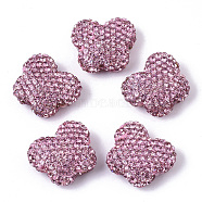 Handmade Polymer Clay Rhinestone Beads, Butterfly, Rose, PP14(2.0~2.1mm), 17.5x21x9mm, Hole: 1.6mm(X-RB-T017-09E)