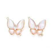 Opaque Resin Crystal Rhinestone Pendants, with Real 18K Gold Plated Brass Findings, Cadmium Free & Nickel Free & Lead Free, Butterfly, Creamy White, 18x22x4mm, Hole: 0.9mm(KK-N232-316)